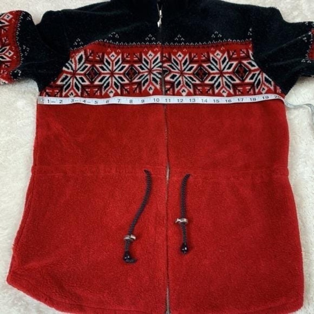 Vintage 90s Black Diamond Fair Isle Snowflake Fleece Jacket Medium - Picture 5 of 9